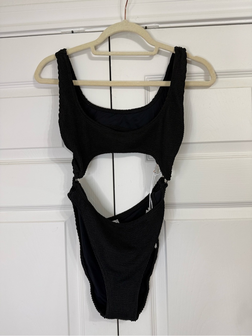 Good American Black Textured Cut-Out One-Piece Swimsuit sz S/M